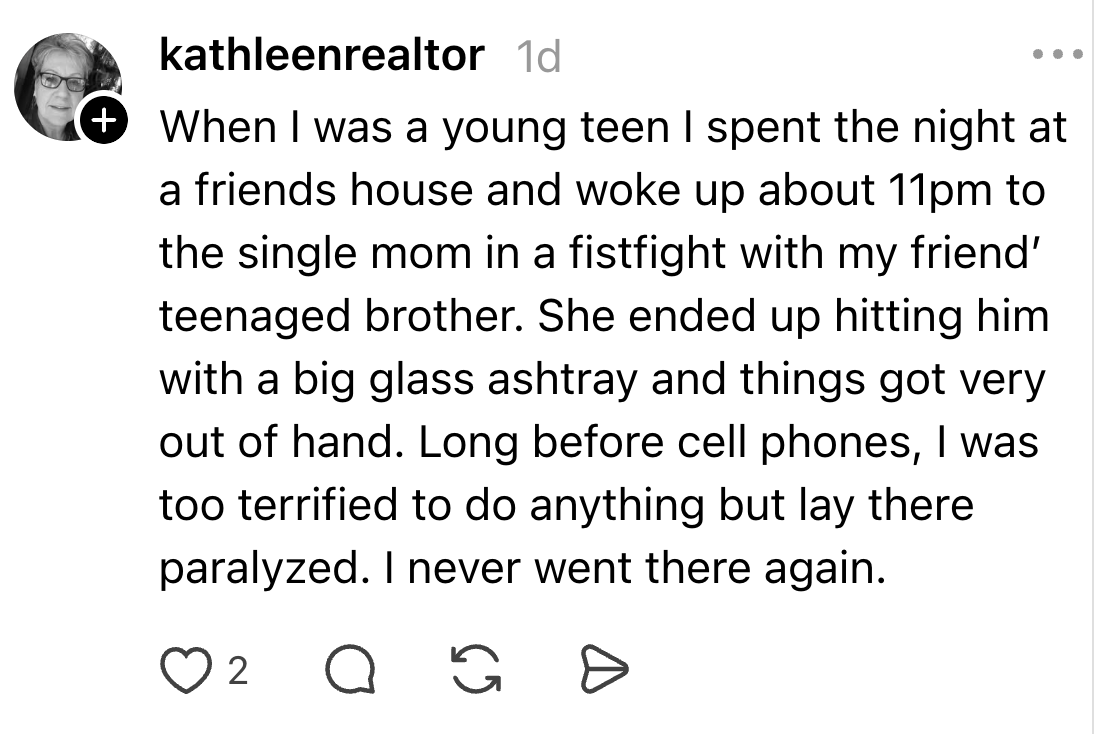 Social media station recounting a tense brushwood astatine a friend's location involving a combat betwixt a parent and teen, resulting successful fearfulness and avoidance