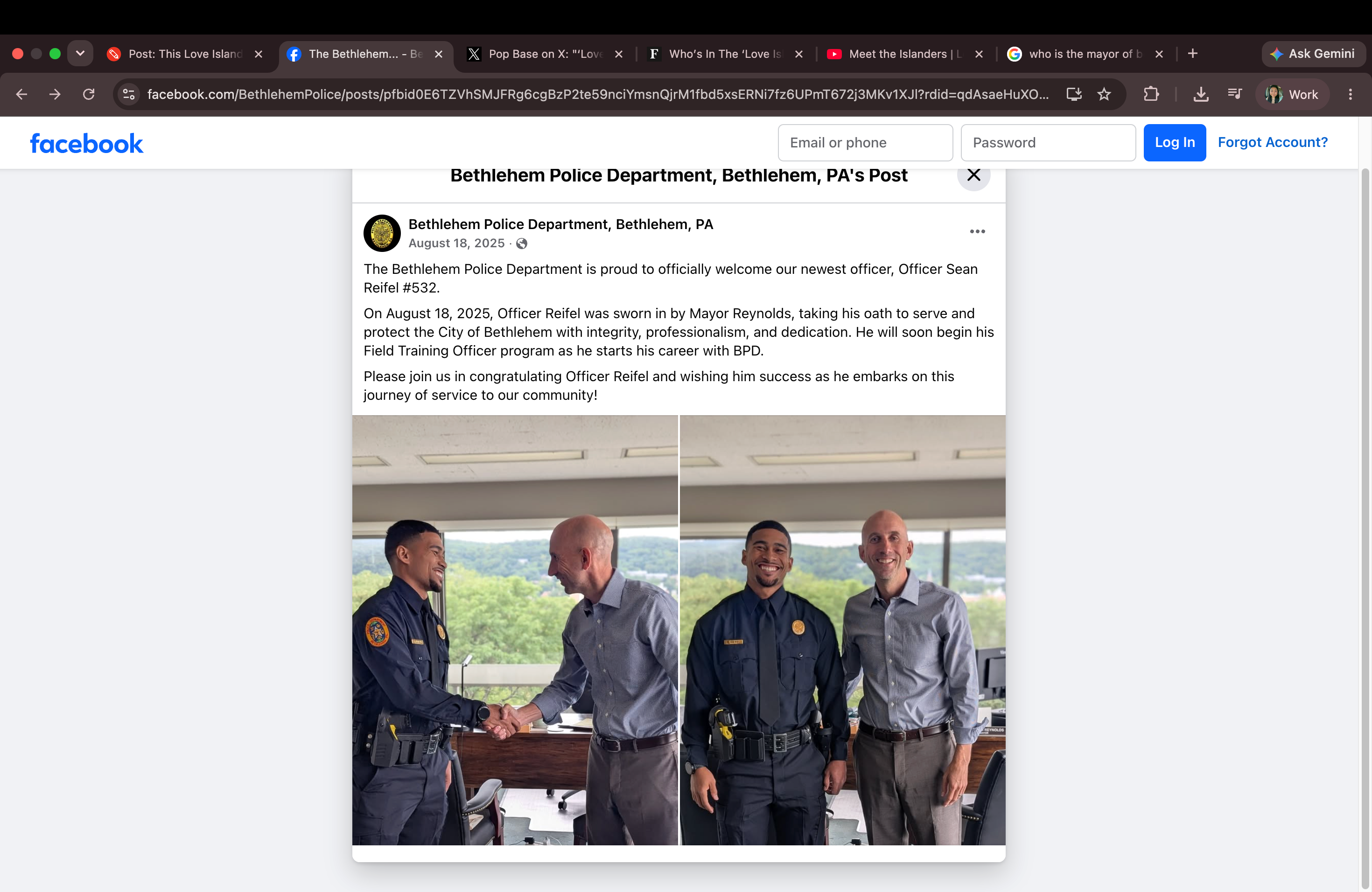 Bethlehem Police Department welcomes Officer Sean Artis, sworn in by Mayor Reynolds, to enhance community safety and relations