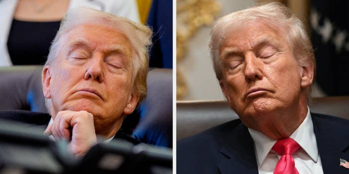 Two akin  images of a idiosyncratic   sleeping successful  ceremonial  settings, eyes closed, caput  somewhat  tilted back