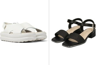 厚底の白いサンダル。シンプルでカジュアルなデザイン。