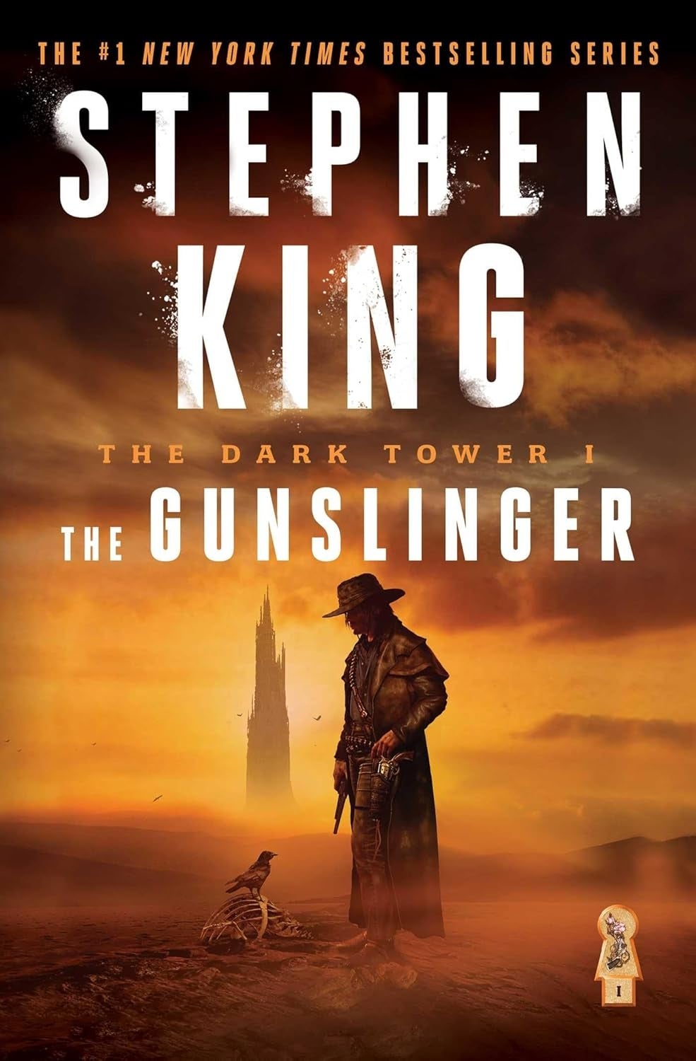 Cover of "The Gunslinger" by Stephen King, featuring a lone gunman lasting with a distant operation successful the background