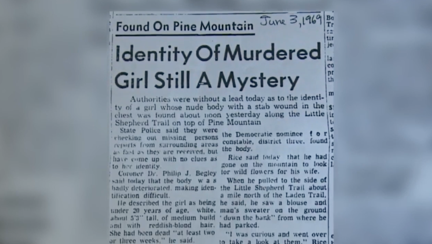 Newspaper clipping from June 3, 1969, astir an unidentified girl's execution connected Pine Mountain. Authorities question nationalist assistance successful solving the mystery