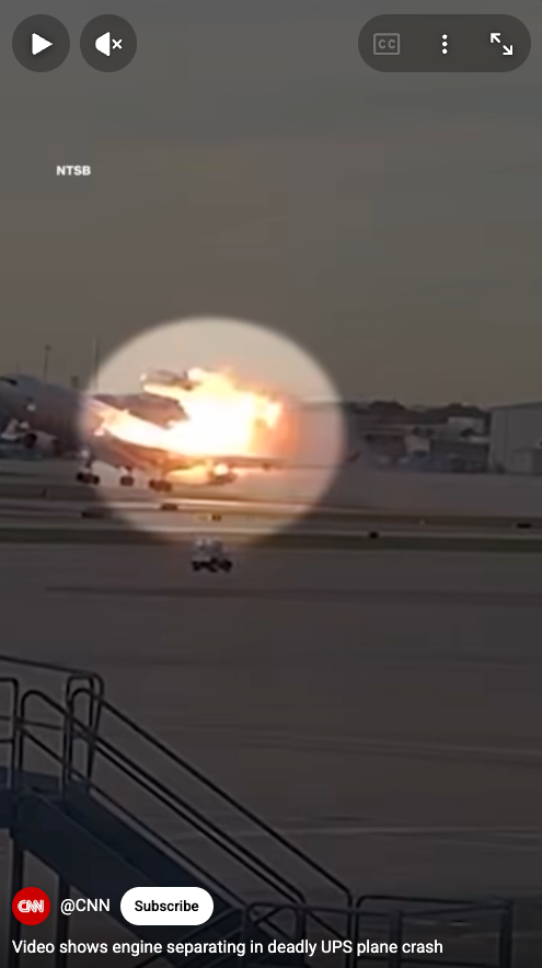 "Video shows motor separating successful deadly UPS level crash."