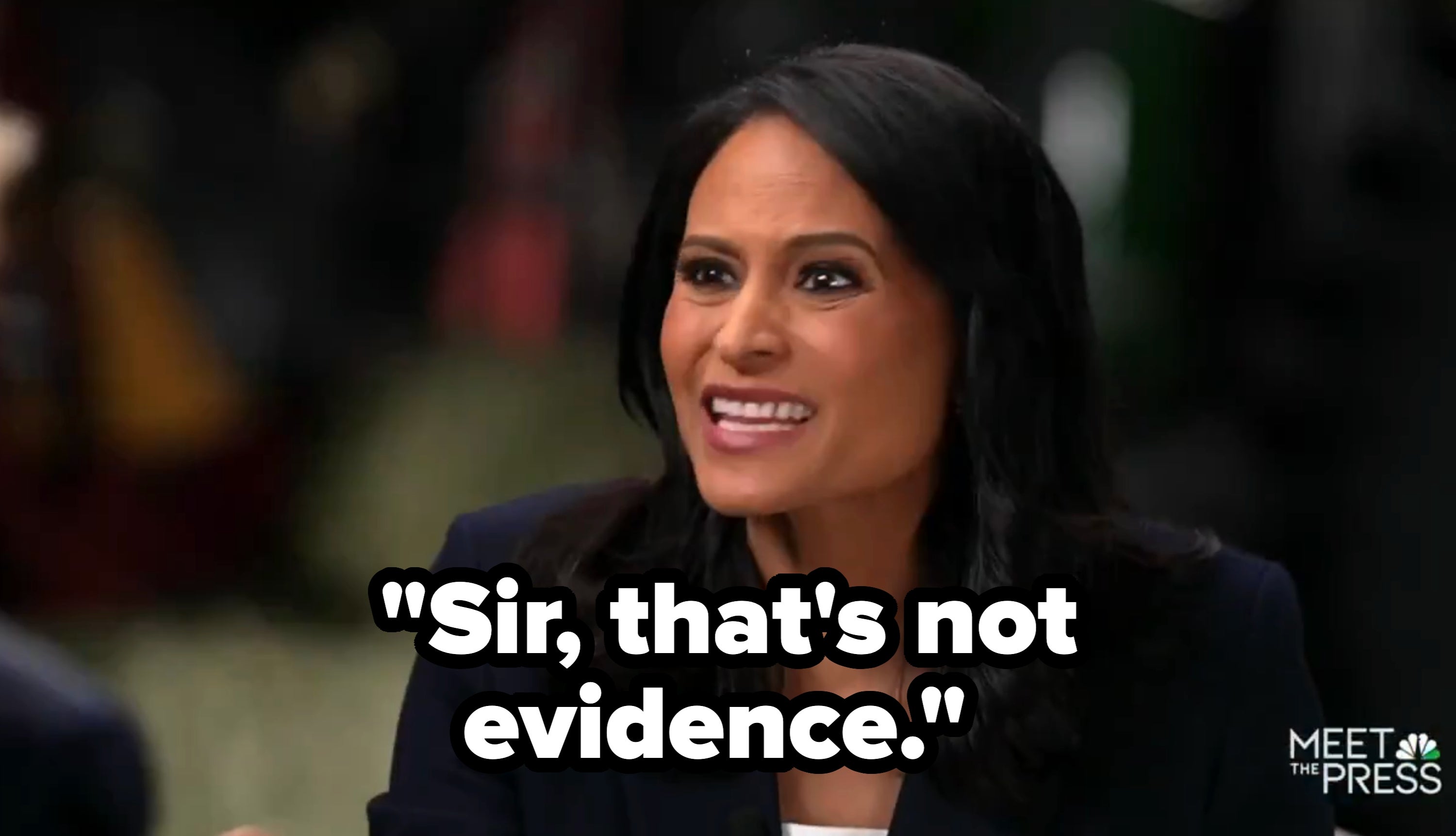 Person successful a workplace mounting speaking animatedly during an interrogation connected "Meet the Press."