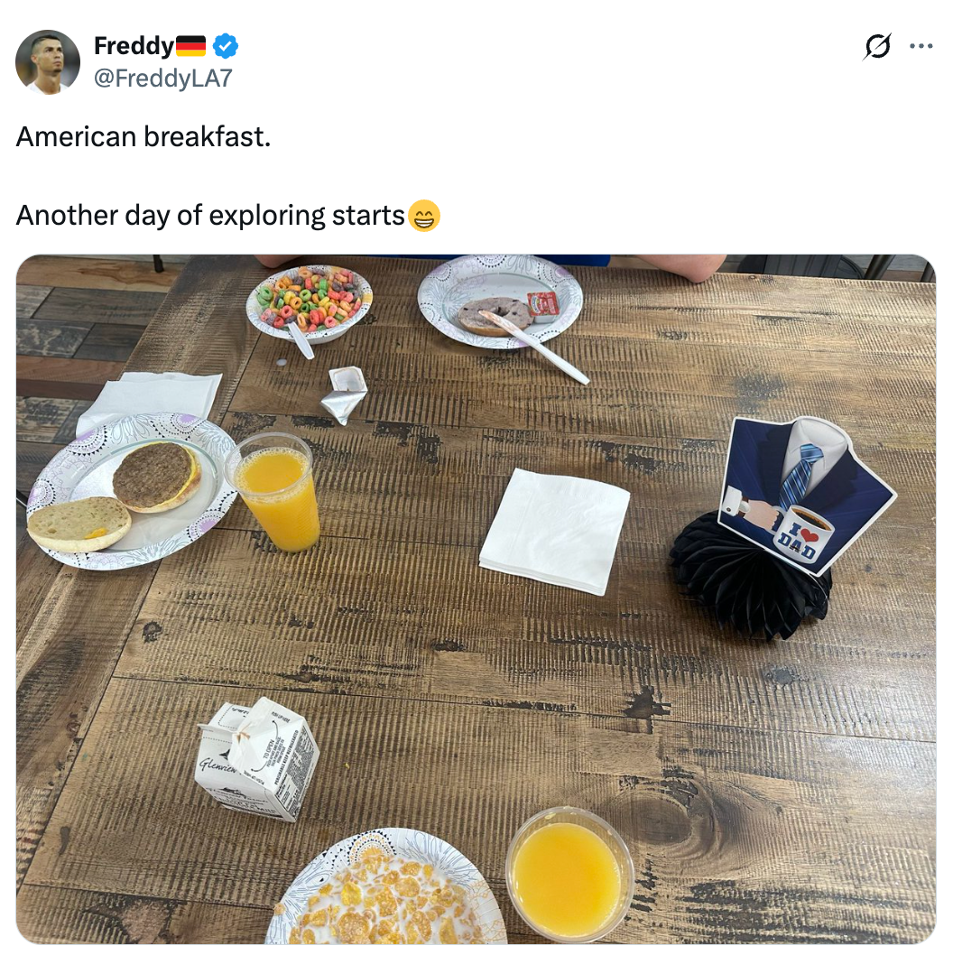 "American breakfast. Another time of exploring starts ?."