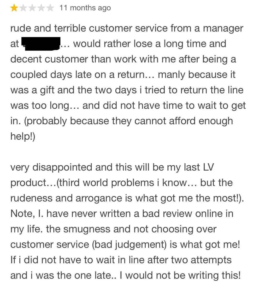 Customer ailment  astir  mediocre  work  and instrumentality    argumentation  from a store   manager, expressing disappointment and vowing not to bargain  again