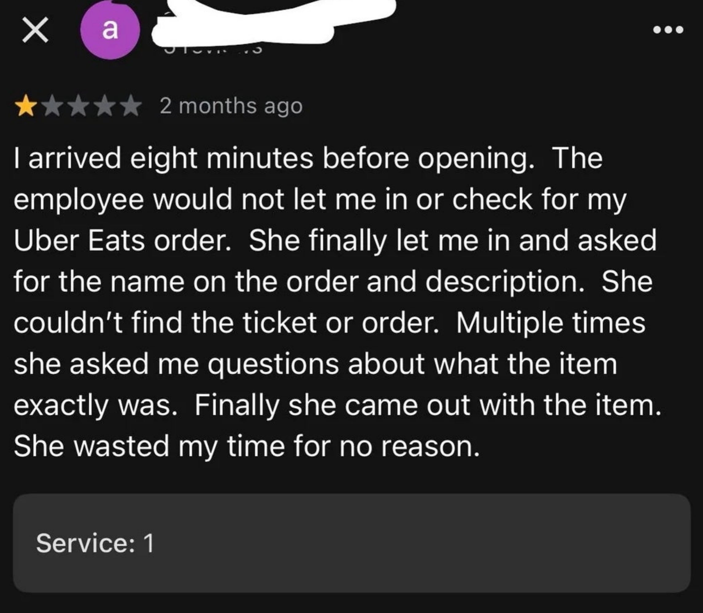 Review of a nutrient  work  describes a frustrating acquisition   with unhelpful staff, a delay, and mediocre  service, rated 1  prima  retired  of five