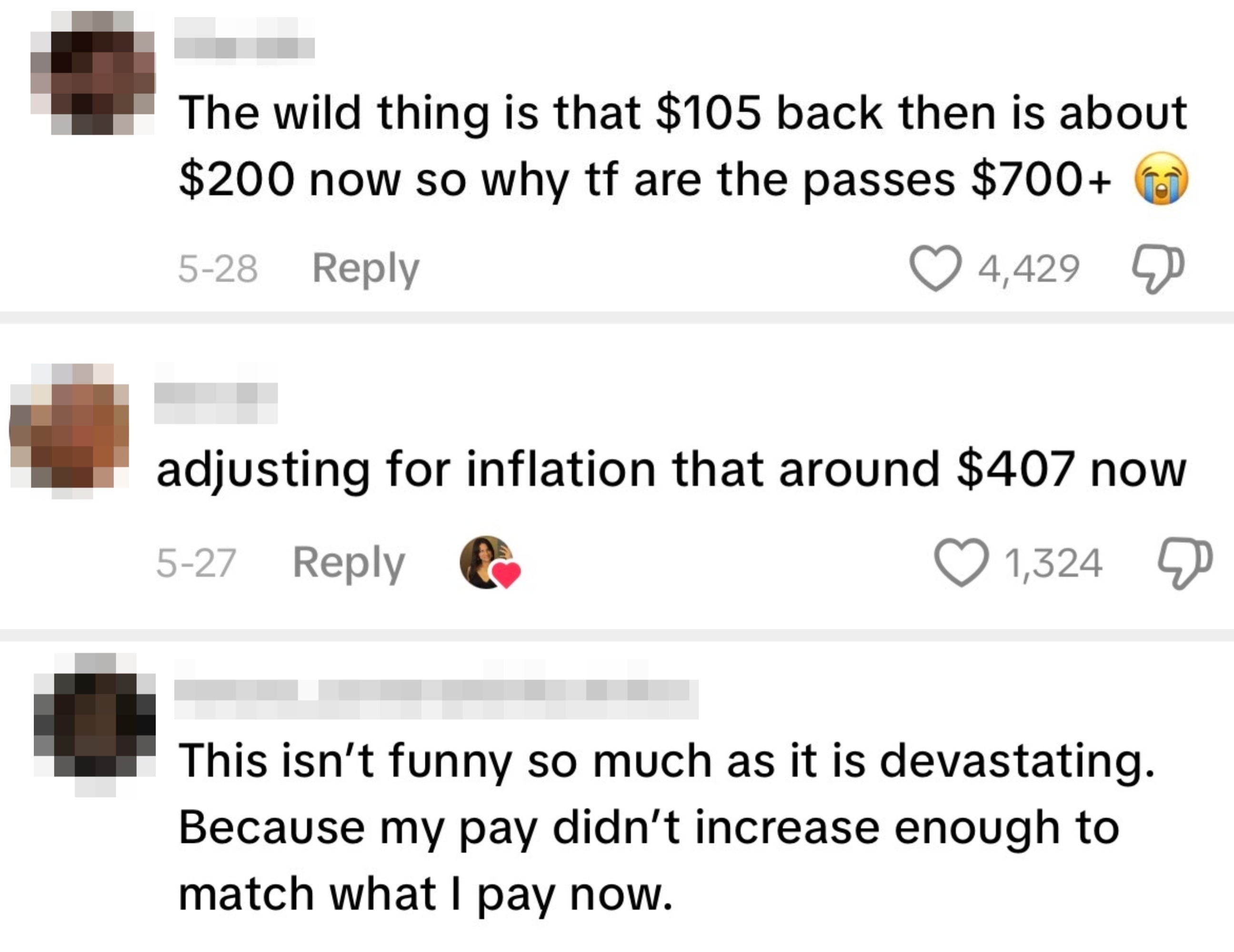 Comment questioning wherefore summons prices person accrued to $700+, noting a past terms of $105 equates to astir $200 today