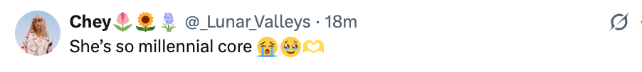 "She's truthful millennial core," with emojis of a house, crying face, and hands making an OK sign