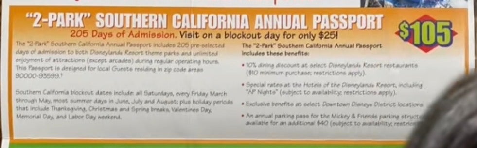 The "2-Park" Southern California Annual Passport offers 205 days of admittance for $105, with a blackout time sojourn enactment for $25. Includes discounts and different benefits