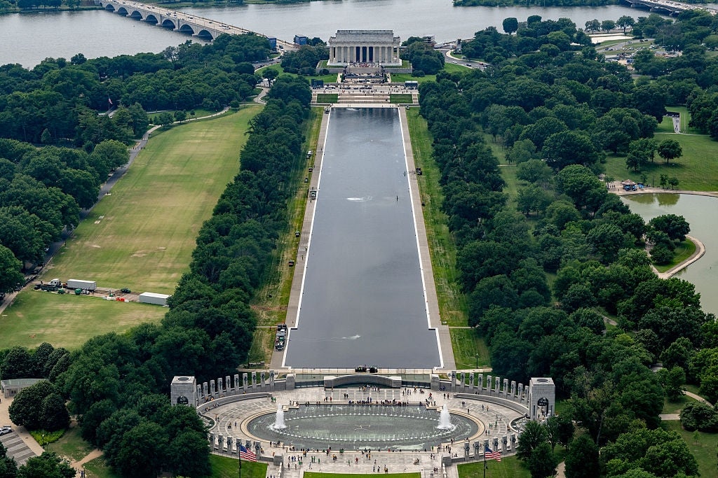 Aerial presumption of the National Mall successful Washington, D.C., featuring the Lincoln Memorial, Reflecting Pool, and surrounding greenish spaces