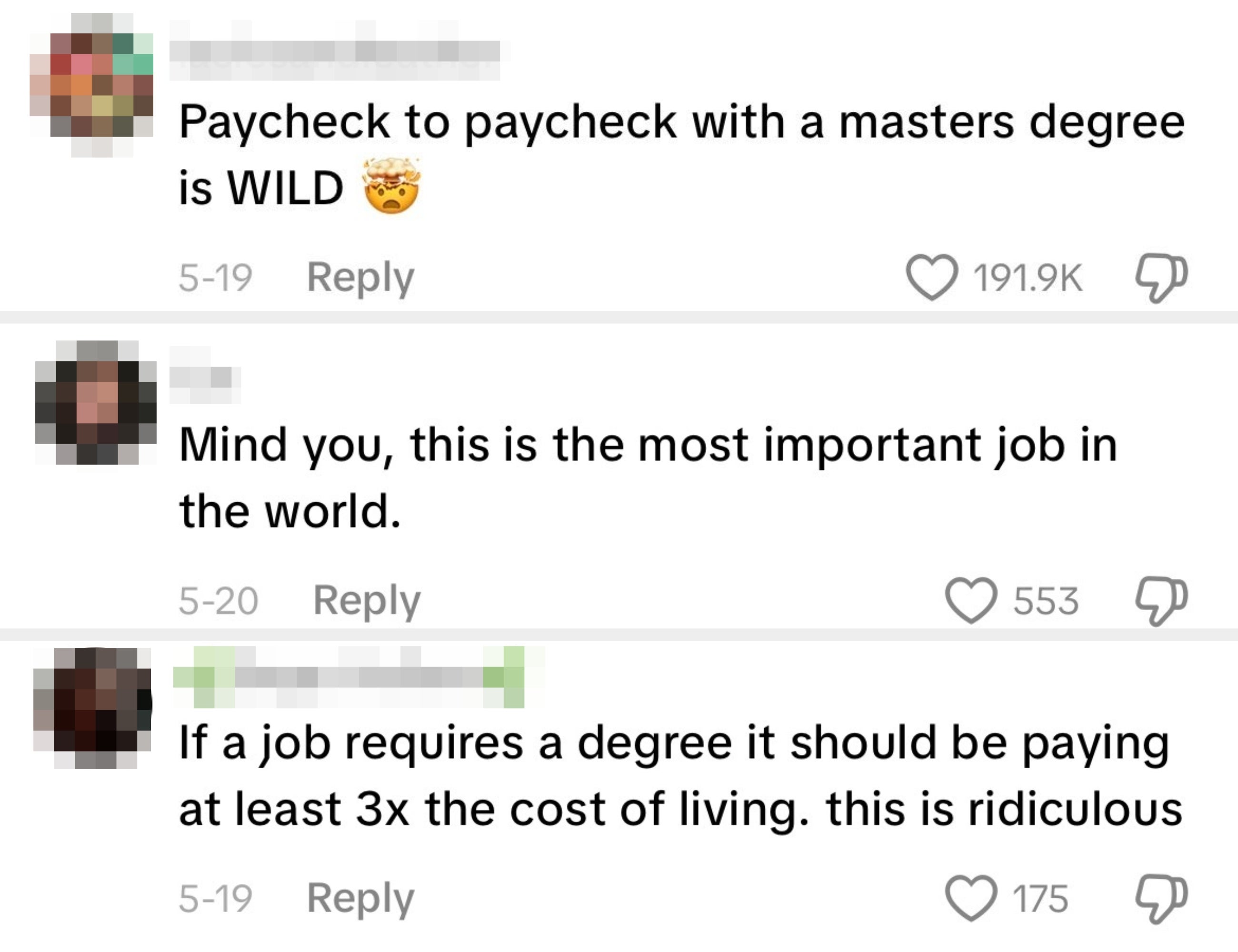 Comment expressing astonishment  astir  surviving  paycheck to paycheck with a master's degree