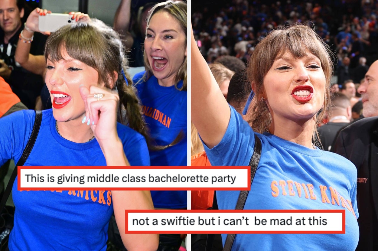 "This Is Giving Middle Class Bachelorette Party": Taylor Swift's Punny Knicks Shirt Has The Internet Completely Divided