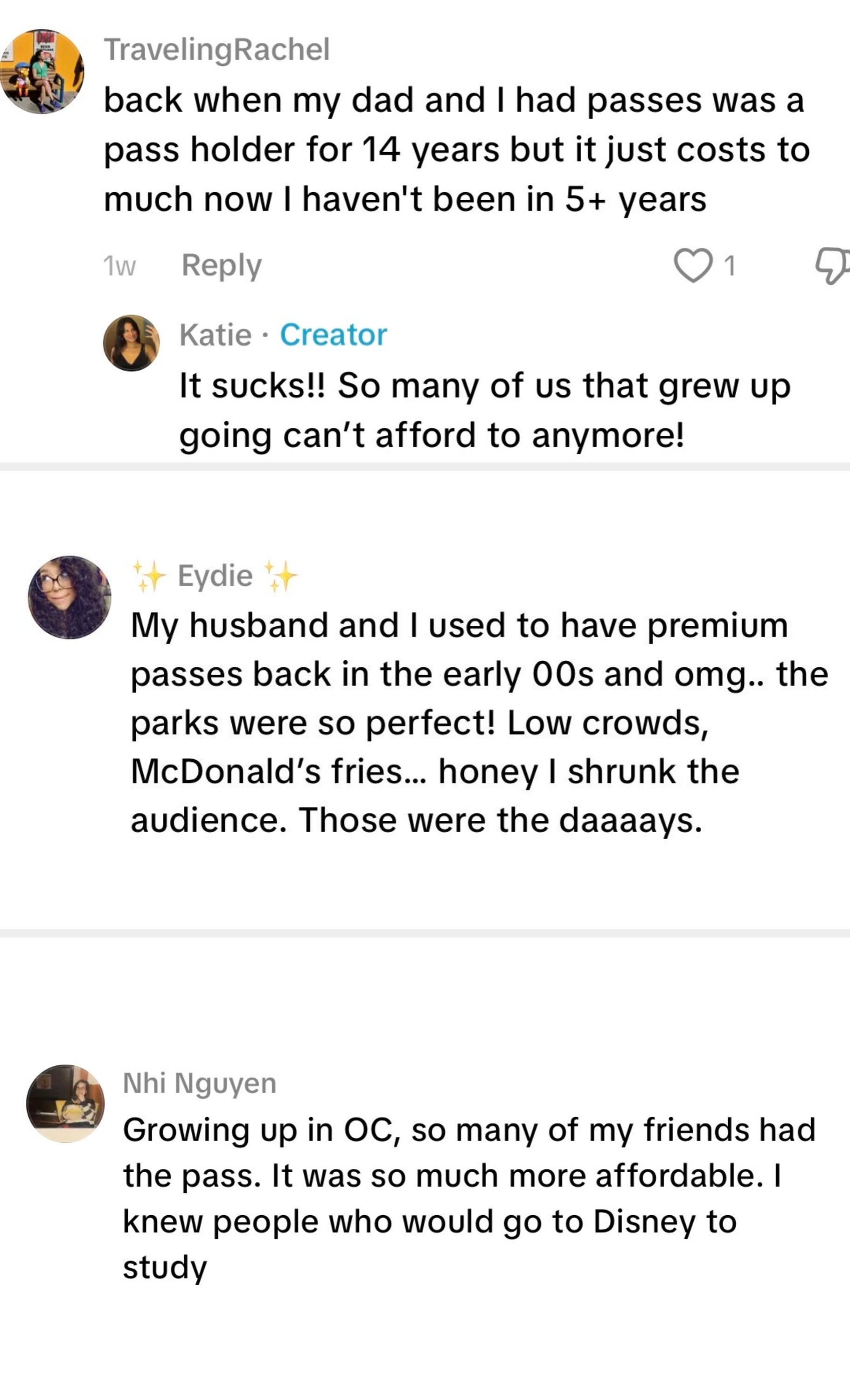 A idiosyncratic reminisces astir having premium passes to parks successful the aboriginal 2000s, mentioning debased crowds, McDonald's fries, and the "Honey, I Shrunk the Audience" show