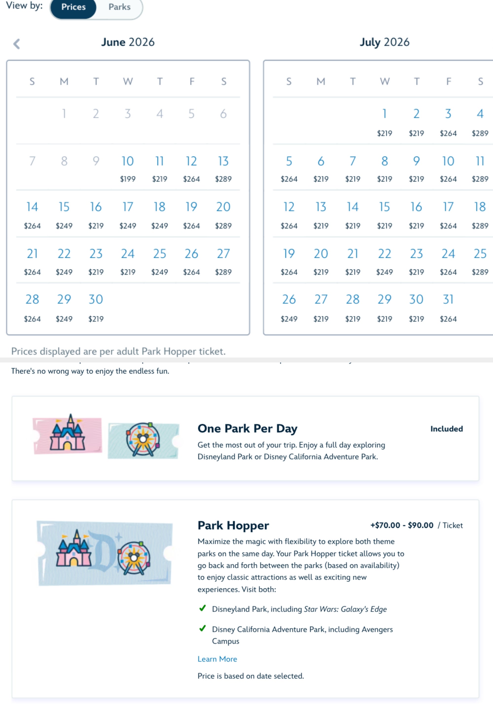 Ticket prices scope from $104 to $224 per day, varying by the fig of days selected. Options are for 1 to 5 days