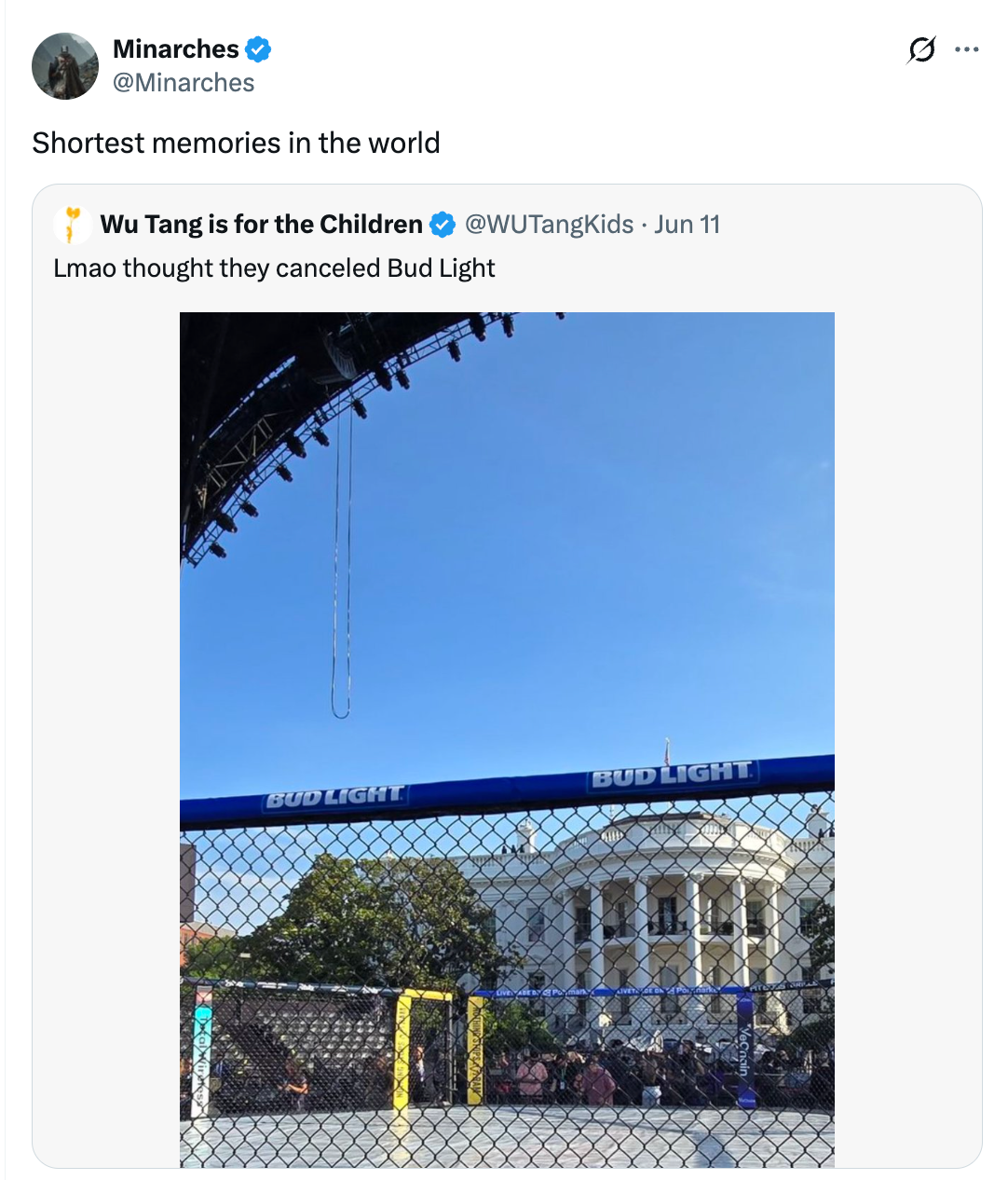 Social media station  showing a Bud Light banner astatine  a nationalist   lawsuit   with a humorous caption astir  marque  recall