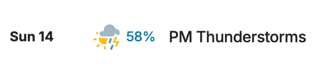  58% accidental  of thunderstorms successful  the afternoon