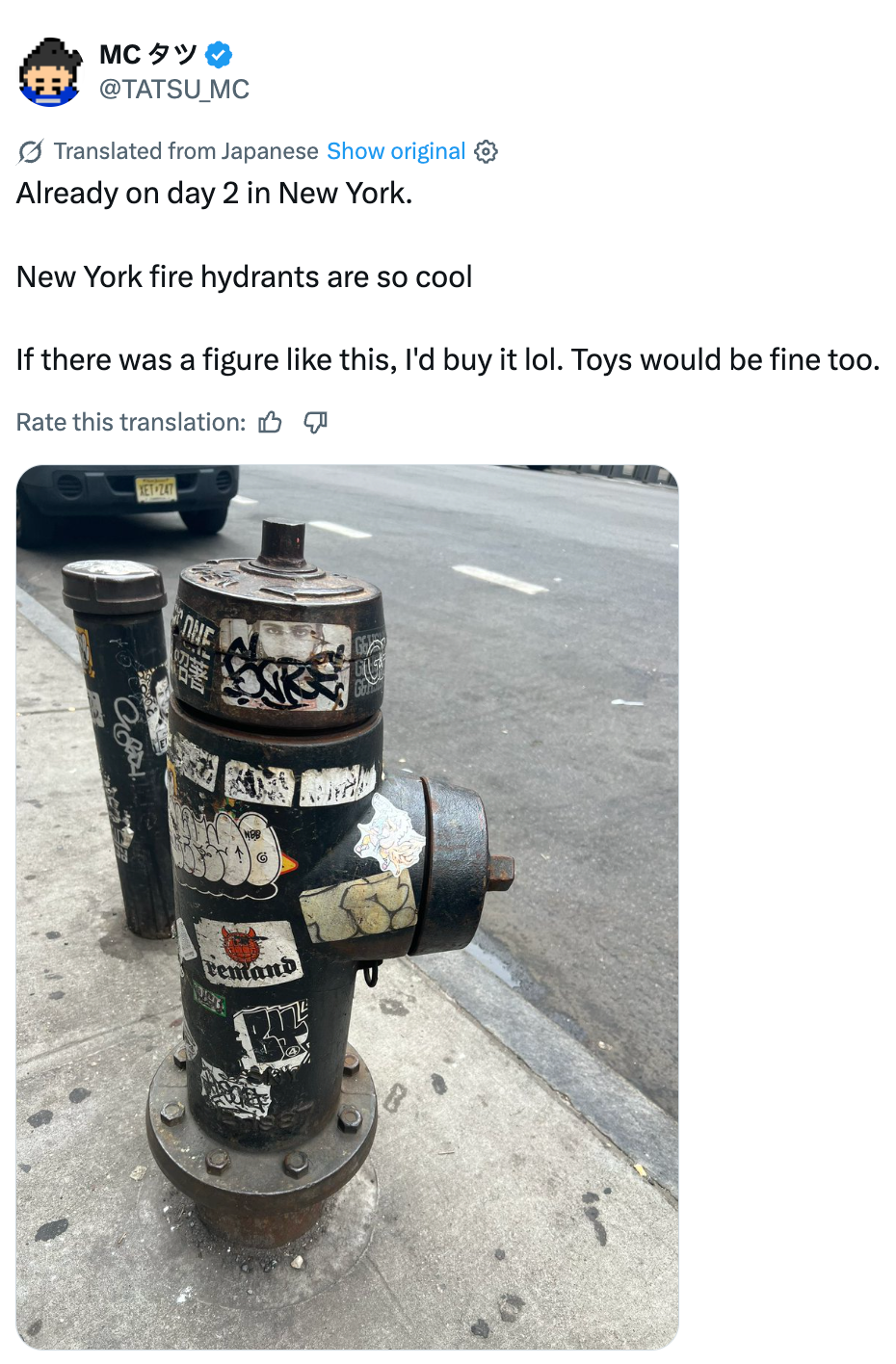 A New York occurrence  hydrant covered successful  stickers connected  a metropolis  sidewalk, accompanied by a tweet expressing involvement  successful  a artifact  fig  of the hydrant