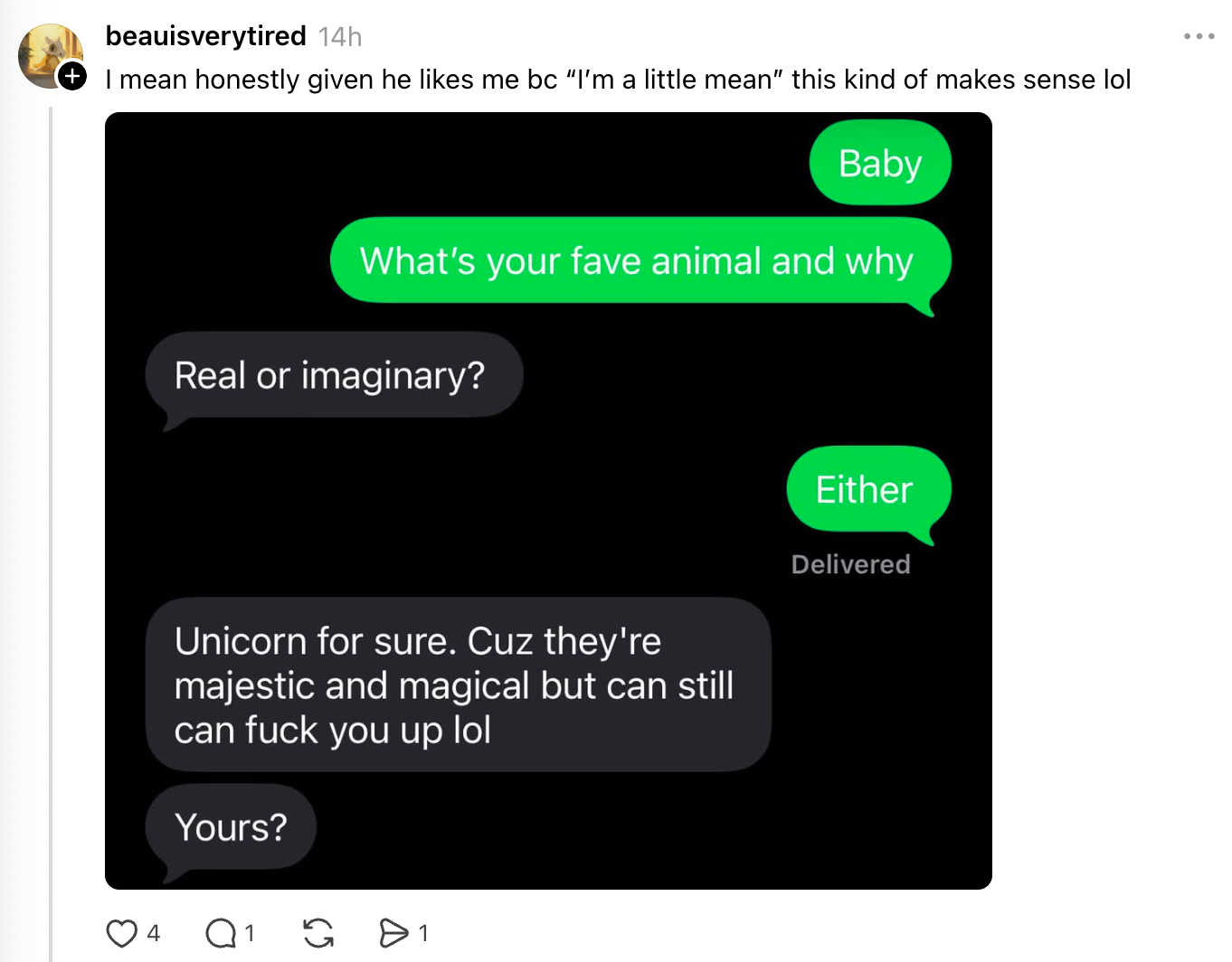Text speech astir favourite animals, with 1 idiosyncratic choosing a unicorn for its majesty and wit astir its strength