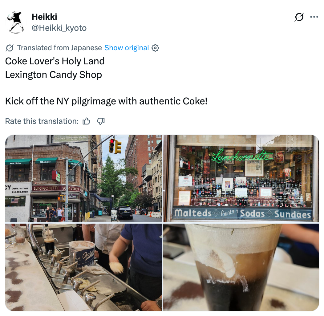 Collage showing Lexington Candy Shop, with a soda fountain and Coke floats being prepared