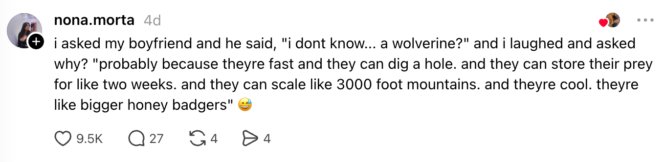 Text station astir a humorous speech wherever the author’s fellow compares wolverines to bigger chromatic badgers owed to their abilities and traits