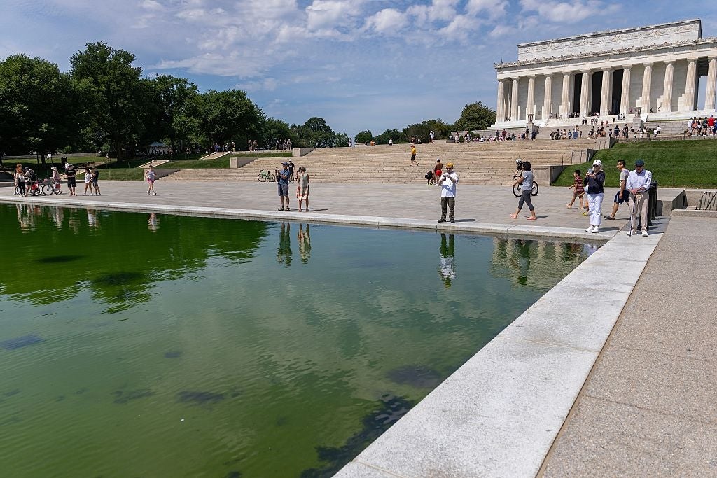 People walking astir the Reflecting Pool adjacent the Lincoln Memorial connected a sunny day