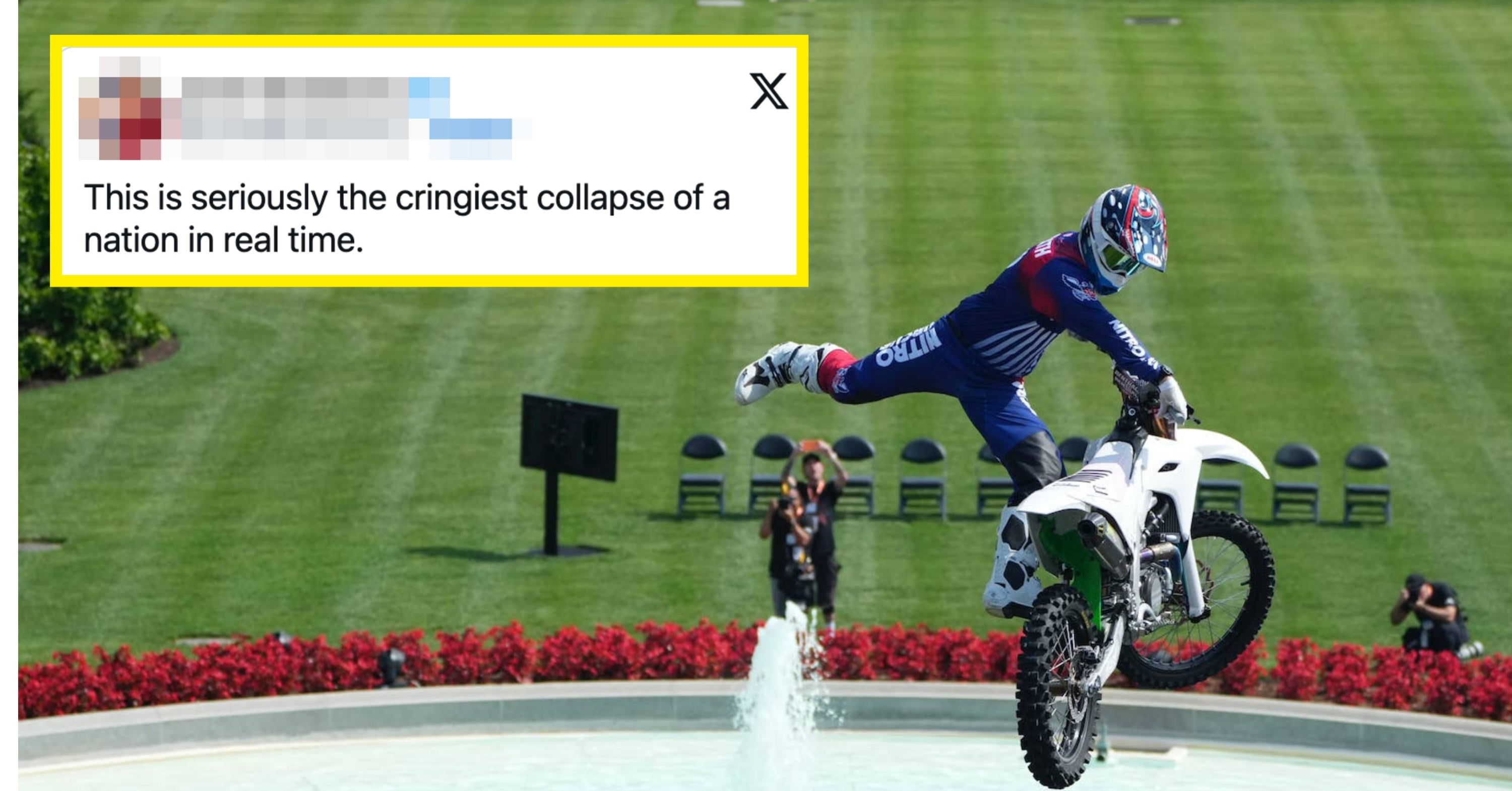 People Are Absolutely Roasting These Photos Of Dirt Bike Riders Doing Tricks On The White House Lawn   www.buzzfeed.com