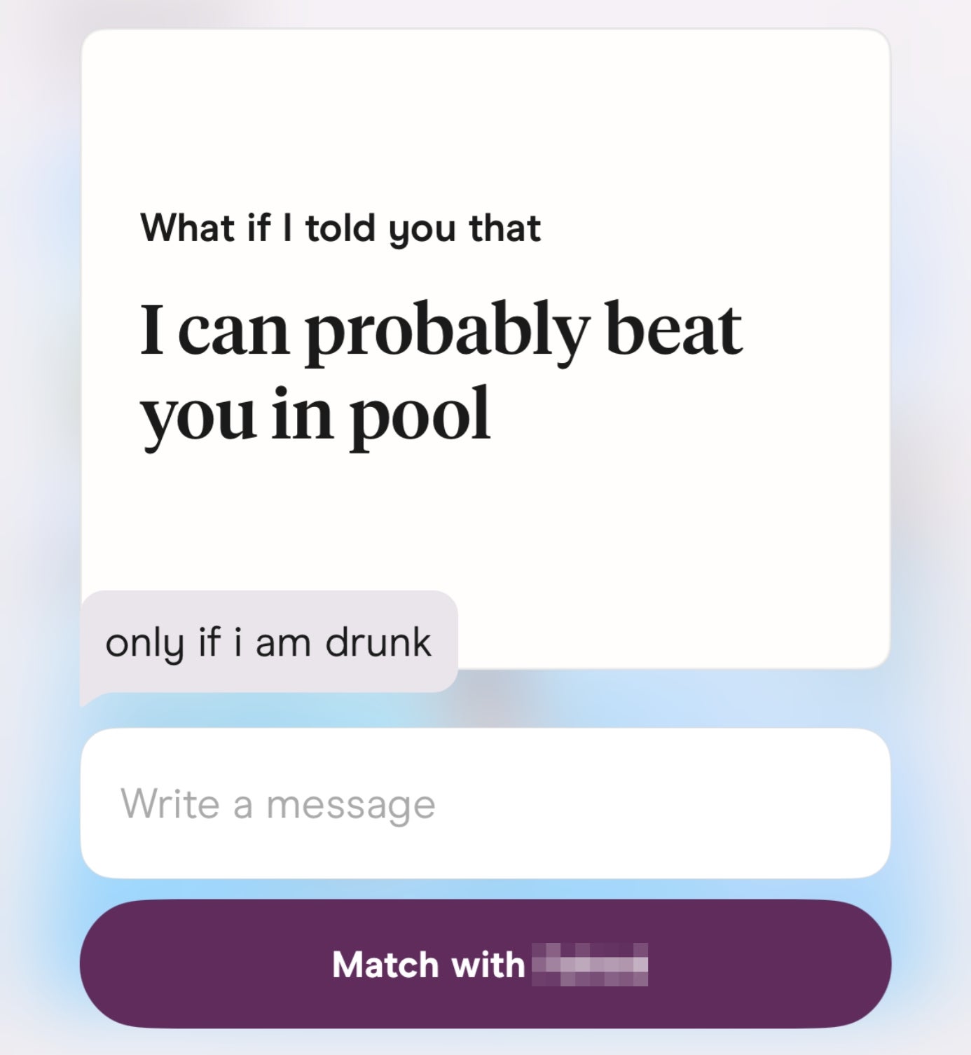 Datingapp-profilutdrag: Fahad hevder lekent at han sannsynligvis kan slå noen i bassenget, men bare hvis han er full