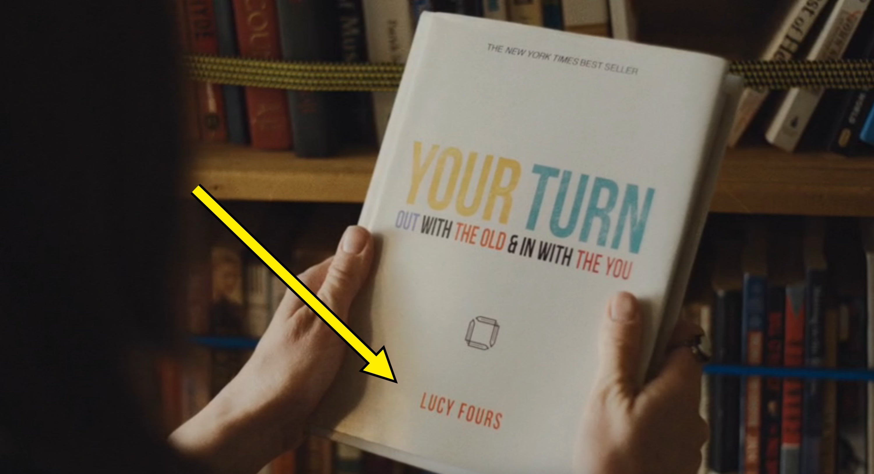  Out with the Old &amp;amp; In with the You" by Lucy Fours, surrounded by books connected  a shelf