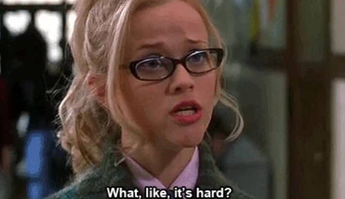 Person successful  a concern  suit   and glasses looks surprised, with the punctuation  "What, like, it's hard?" below, conveying assurance  and wit