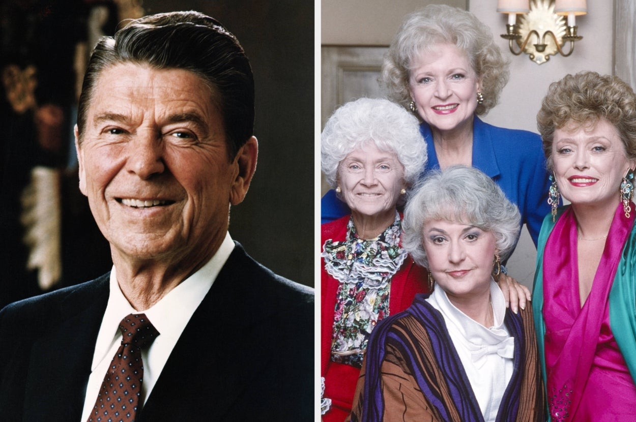 Split image of Ronald Reagan and the cast of "The Golden Girls"