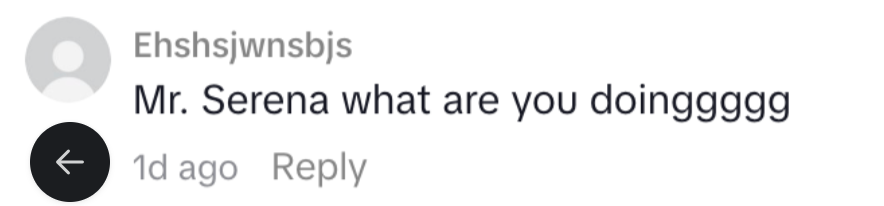 A societal  media remark  questioning Mr. Serena's actions with elongated "doingggg."