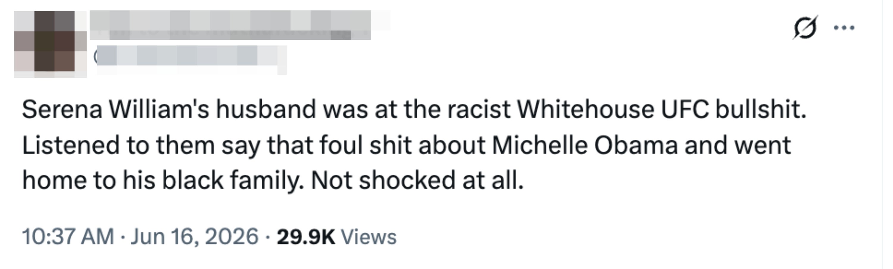 Tweet criticizing Serena Williams' hubby  for attending a White House UFC lawsuit   with violative  comments astir  Michelle Obama