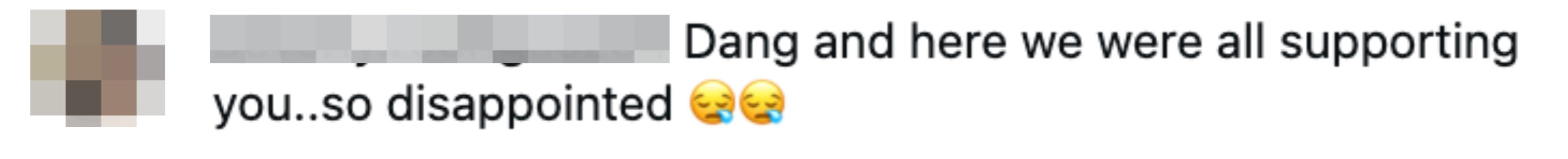 Comment expressing disappointment, feeling fto  down   aft  offering support, with 2  crying look   emojis