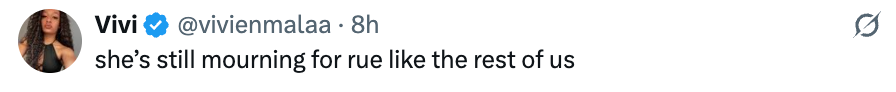 Comment mentioning mourning for Rue, expressing shared sentiment