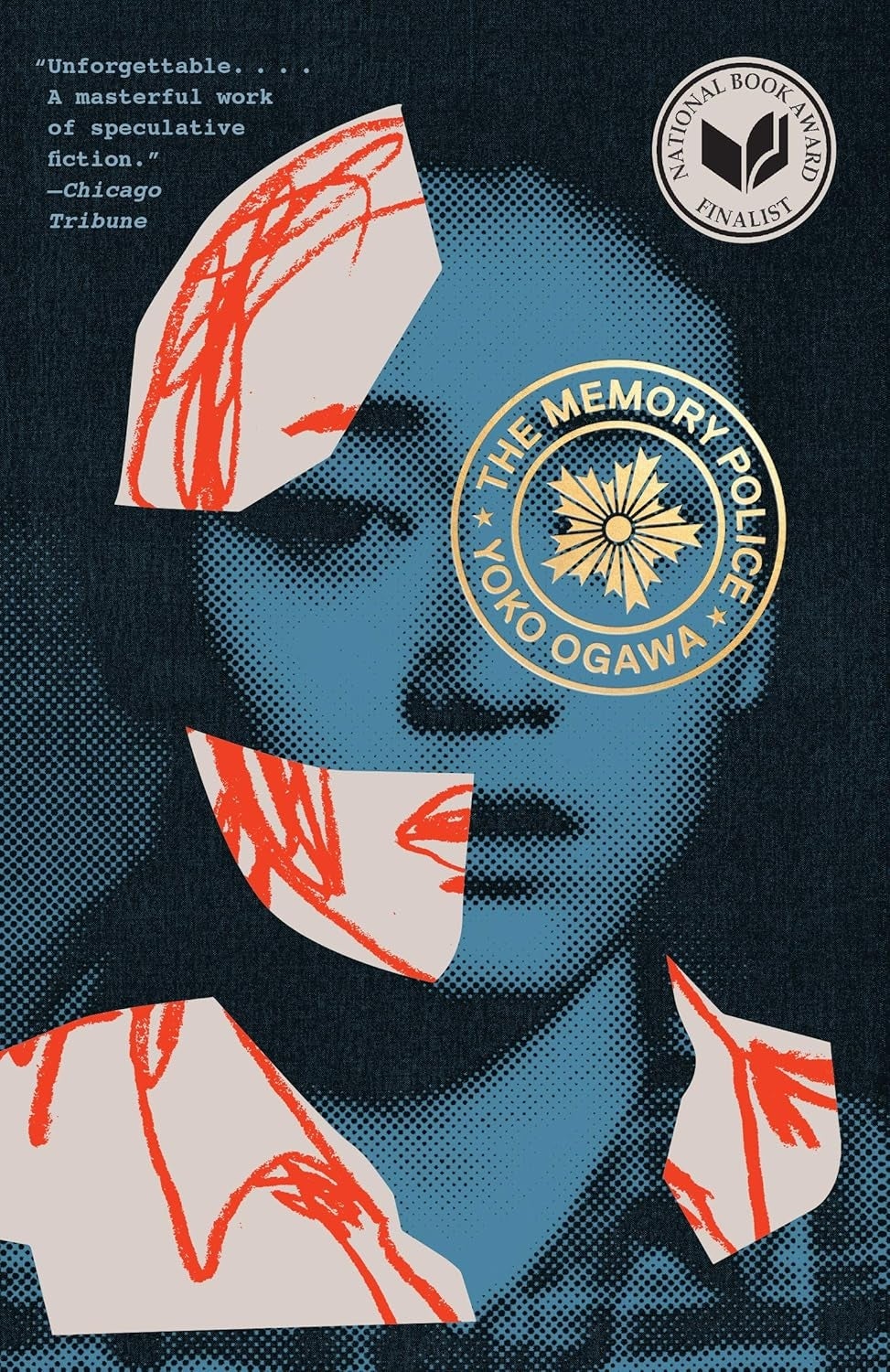  abstract creation  with a blue-toned portrait, grant  seal, and Chicago Tribune praise