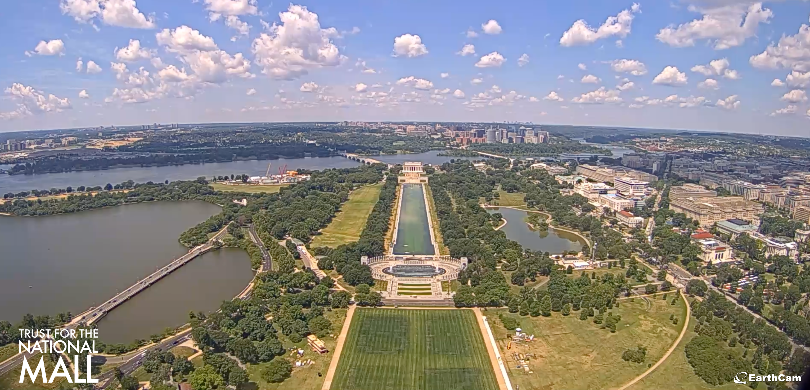 Aerial presumption of the National Mall successful Washington, D.C., featuring the Lincoln Memorial, Reflecting Pool, and surrounding greenery nether a bluish sky