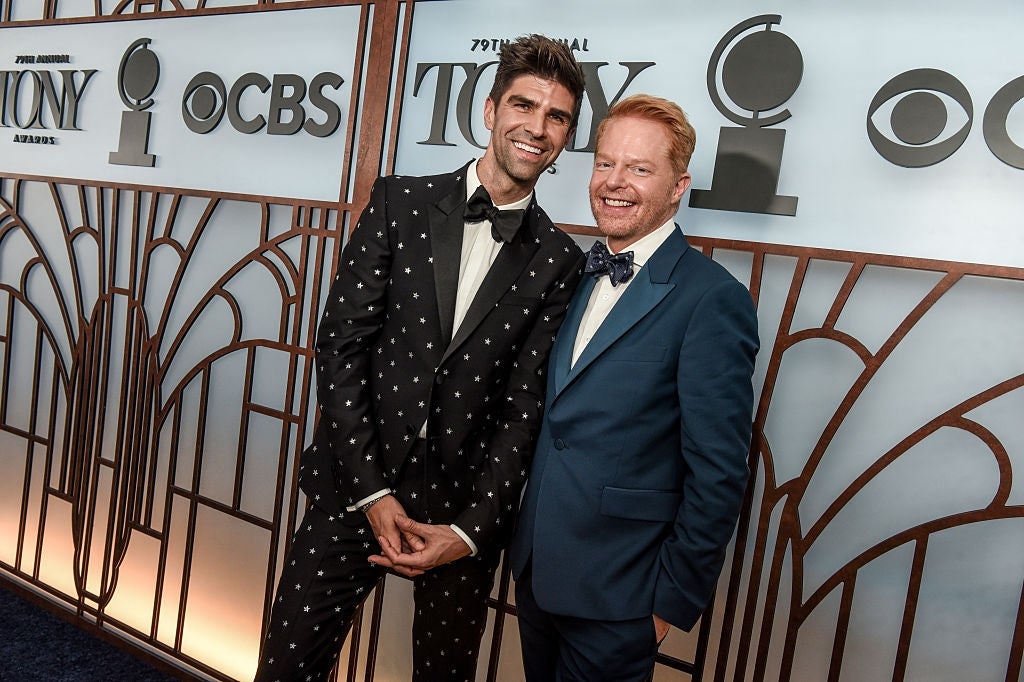 Two individuals successful  suits airs  unneurotic  astatine  a Tony Awards event. One wears a polka-dot suit, the different   a classical  suit   with a bow tie