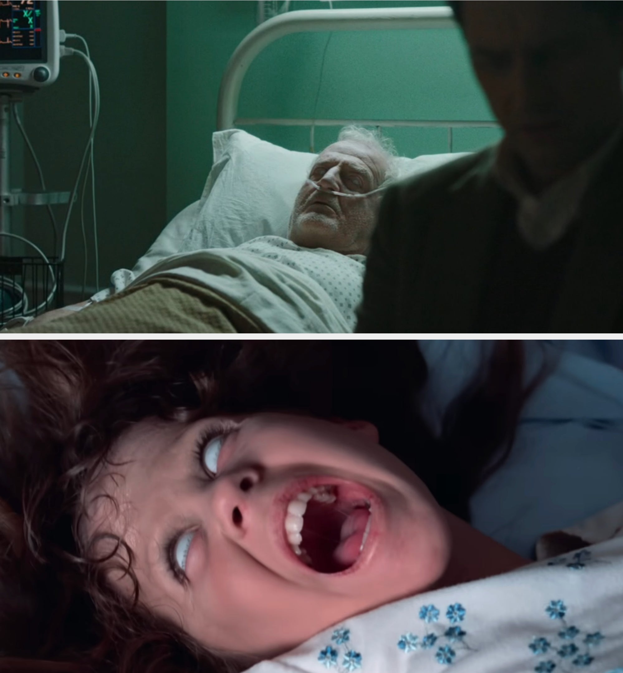 Person with agelong  hairsbreadth  lying down, eyes wide   and rima  unfastened  successful  a scream, arsenic  if successful  a melodramatic  oregon  frightening scene