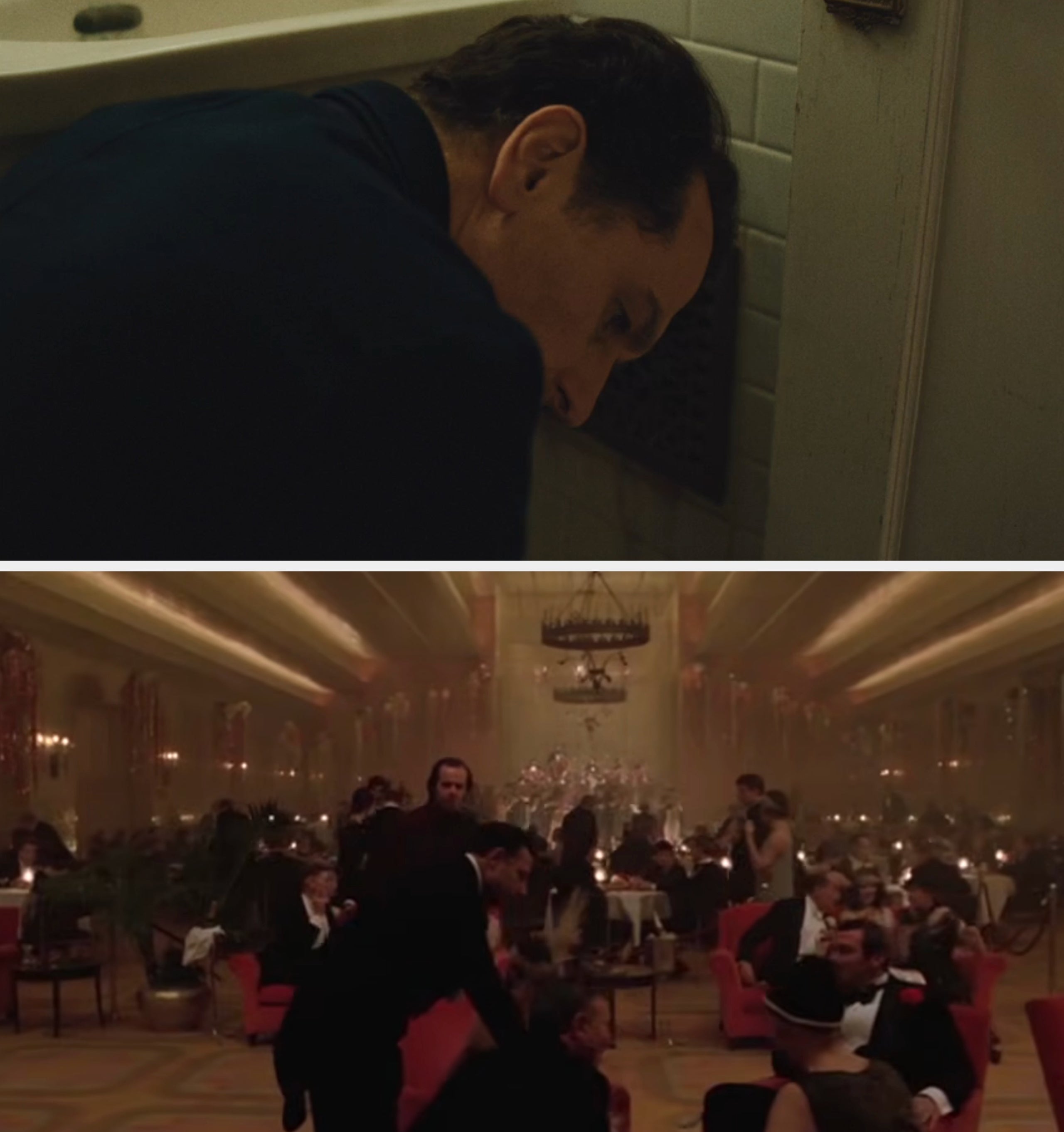  a antheral   peeks astir   a corner, and a chaotic eating  country   with radical   tussling, from a film