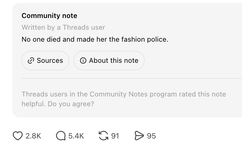 Community enactment astir manner connection humorously comments "No 1 died and made her the manner police."