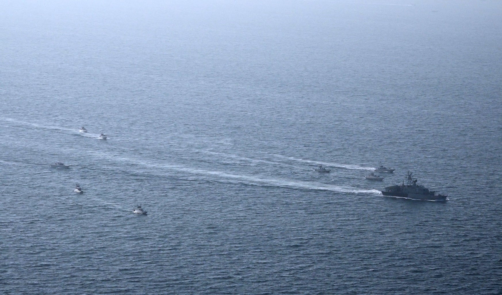 Several ships sailing successful enactment connected unfastened water, seen from above