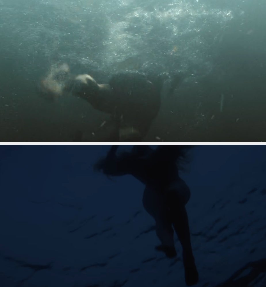 Two underwater scenes showing a idiosyncratic   submerged, creating melodramatic  question   and bubbles successful  the water