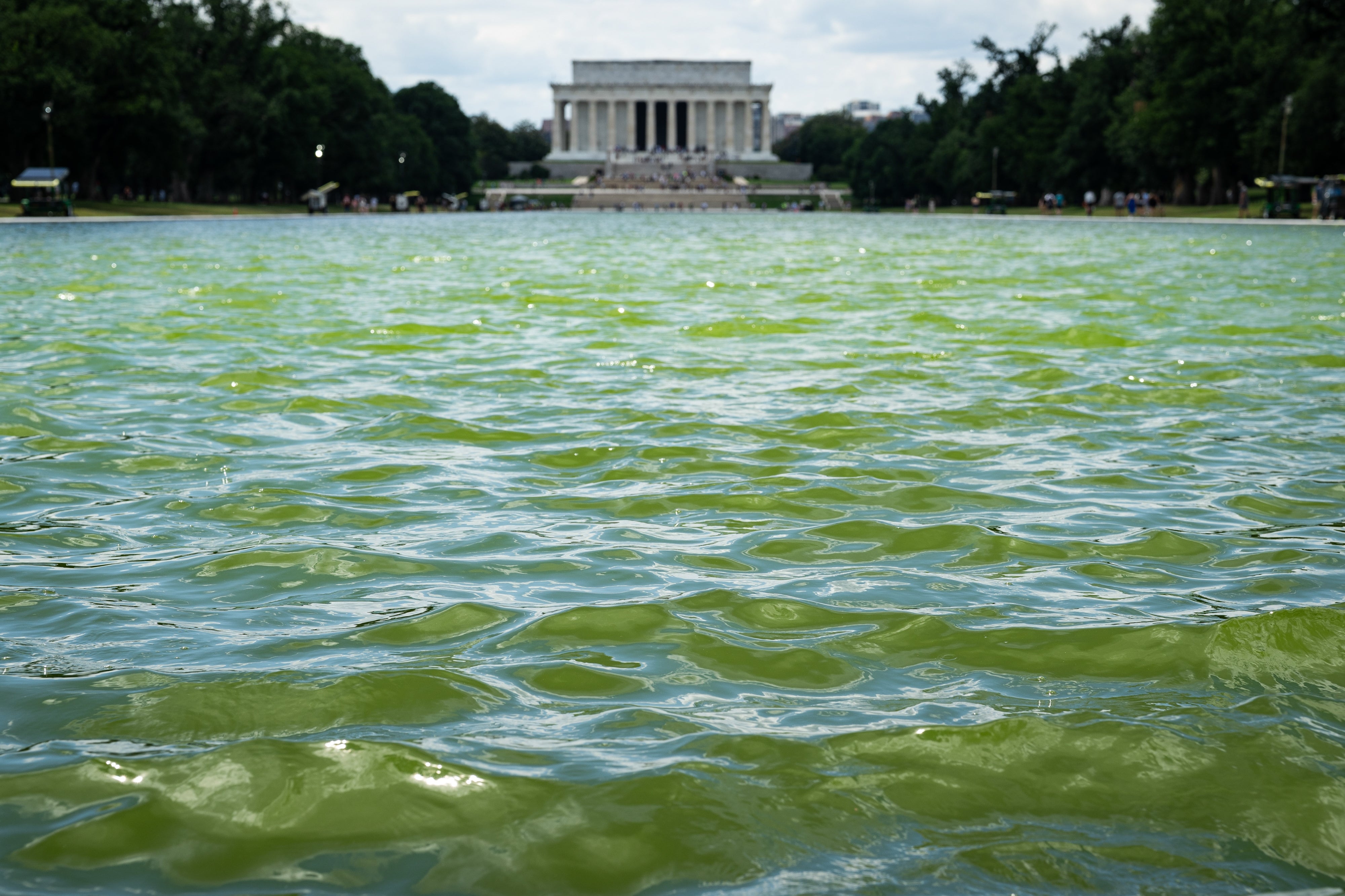 Reflecting excavation  with waves successful  beforehand   of the Lincoln Memorial