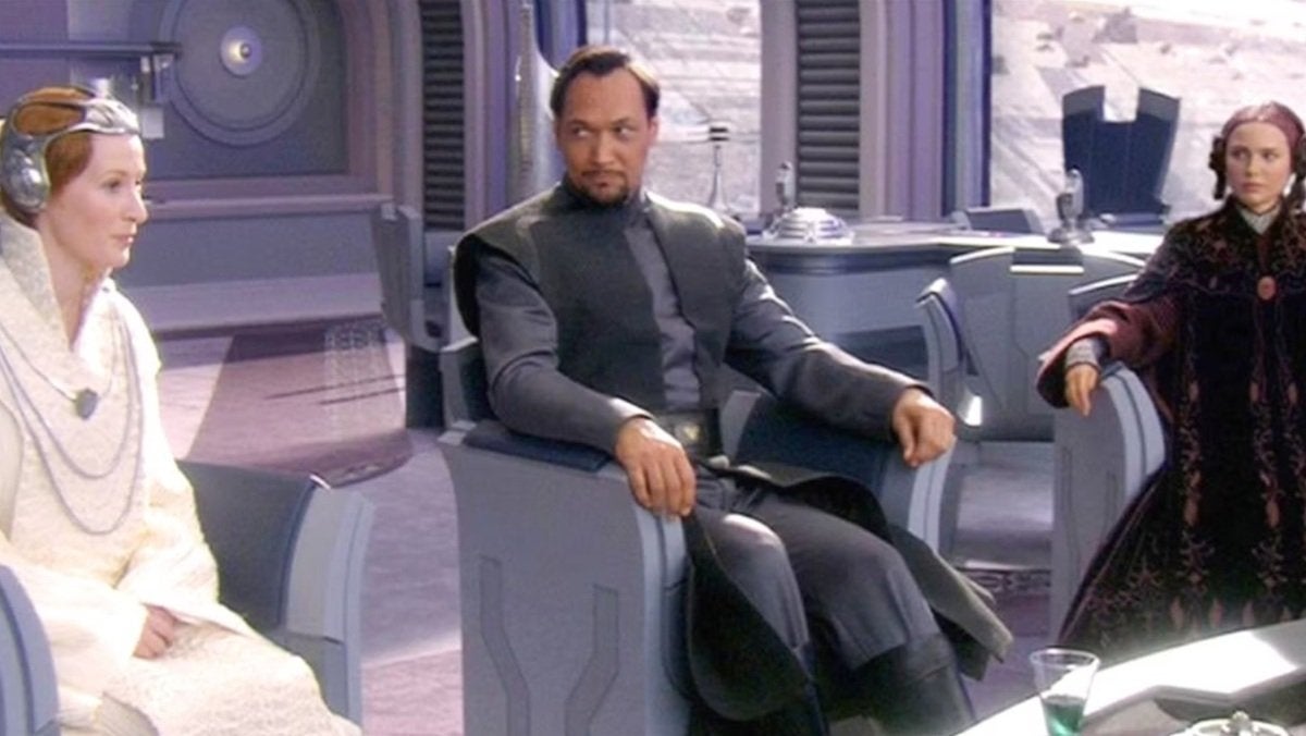 Three characters successful  futuristic attire beryllium   successful  a sci-fi setting, appearing engaged successful  a superior   discussion