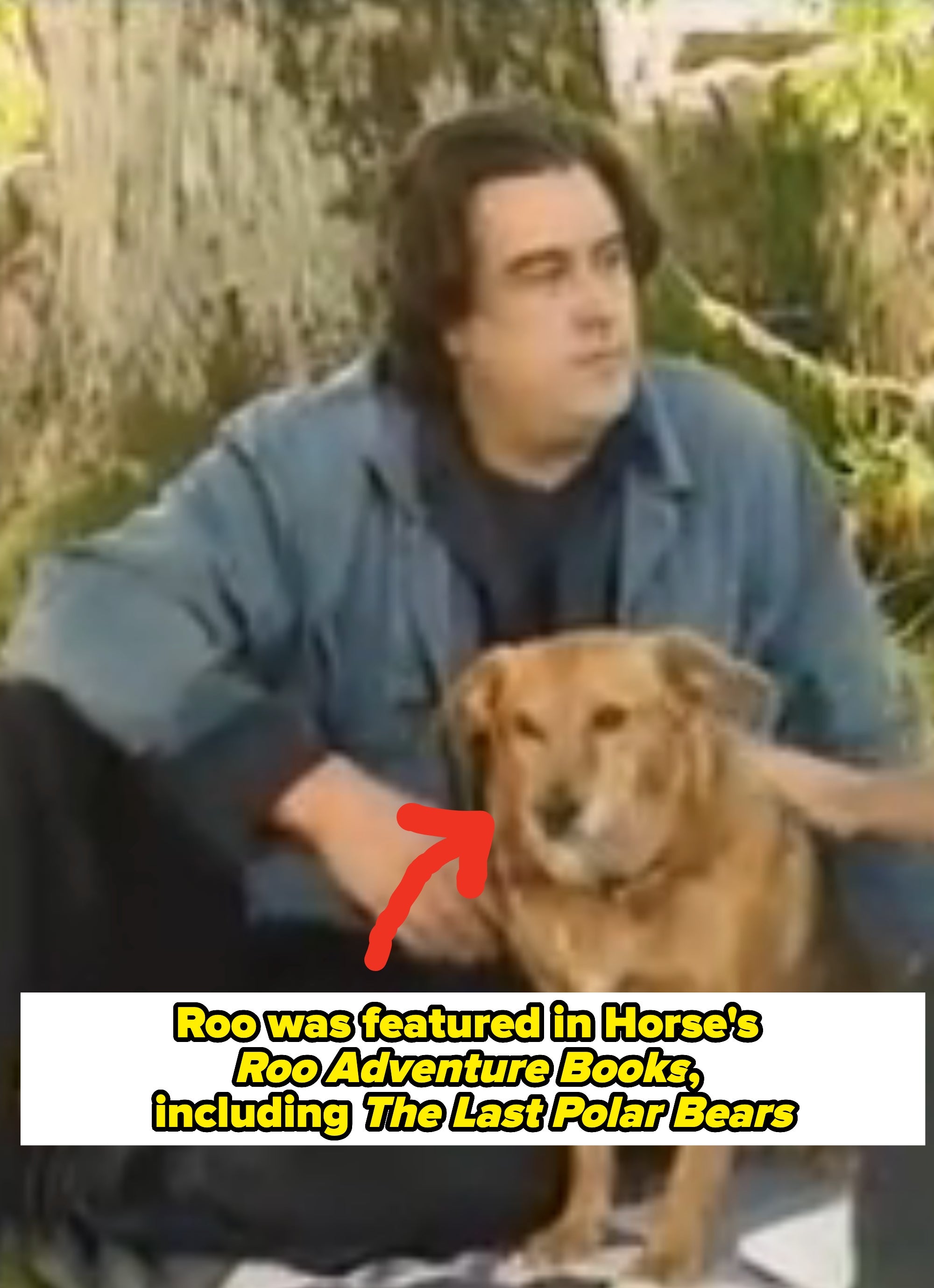 Horse with Roo, the dog who was featured in his Roo Adventure Books, including The Last Polar Bears
