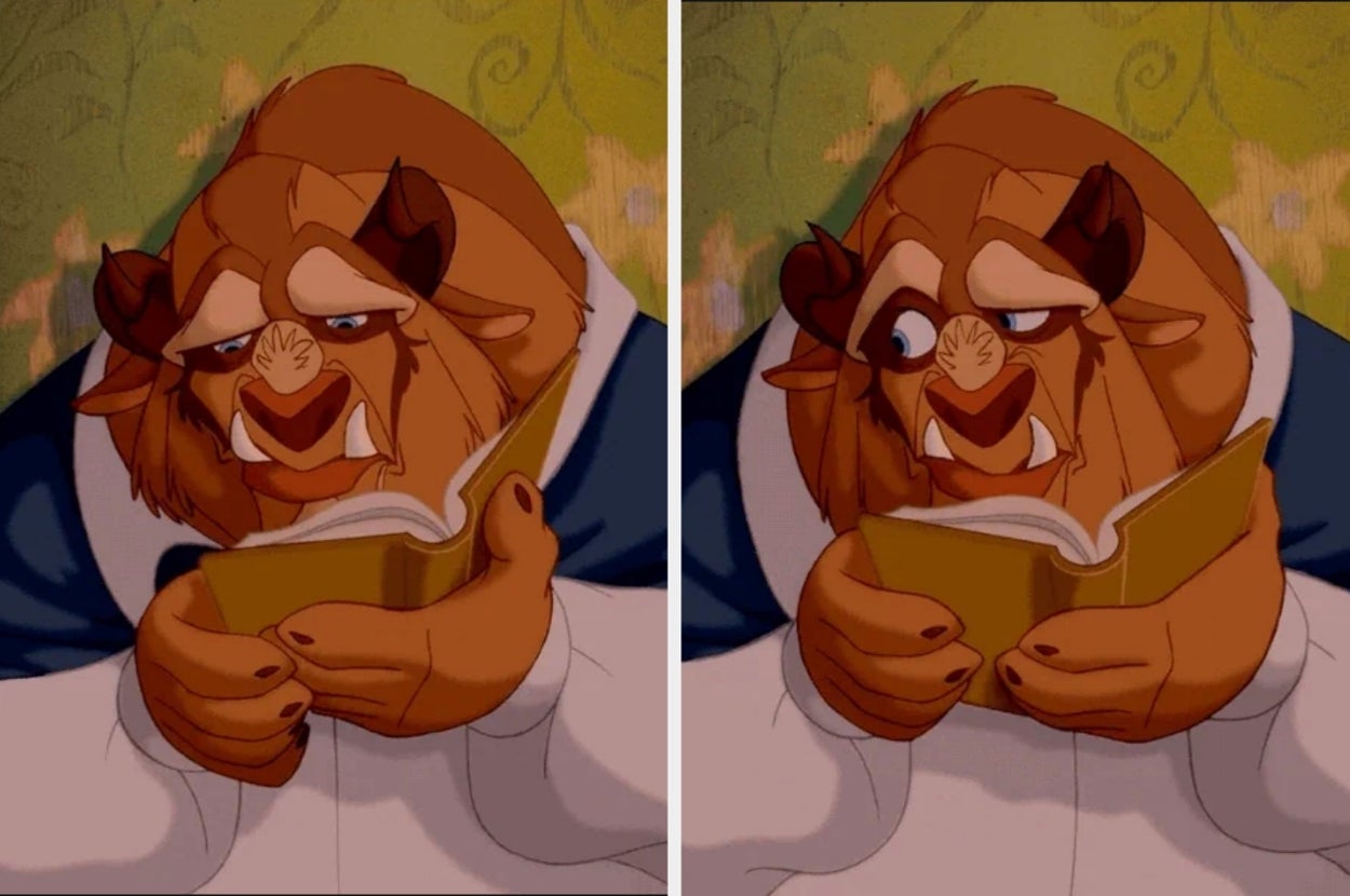The Beast from "Beauty and the Beast" reading a book and giving side eye