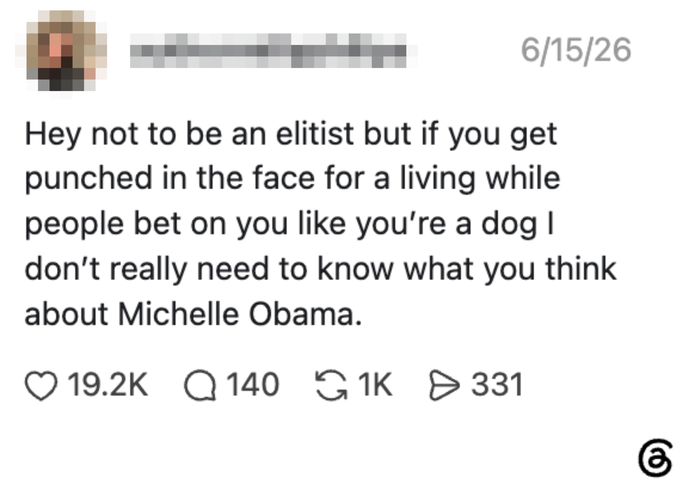 Kritikker meninger fra folk som kjemper profesjonelt, og nevner Michelle Obama