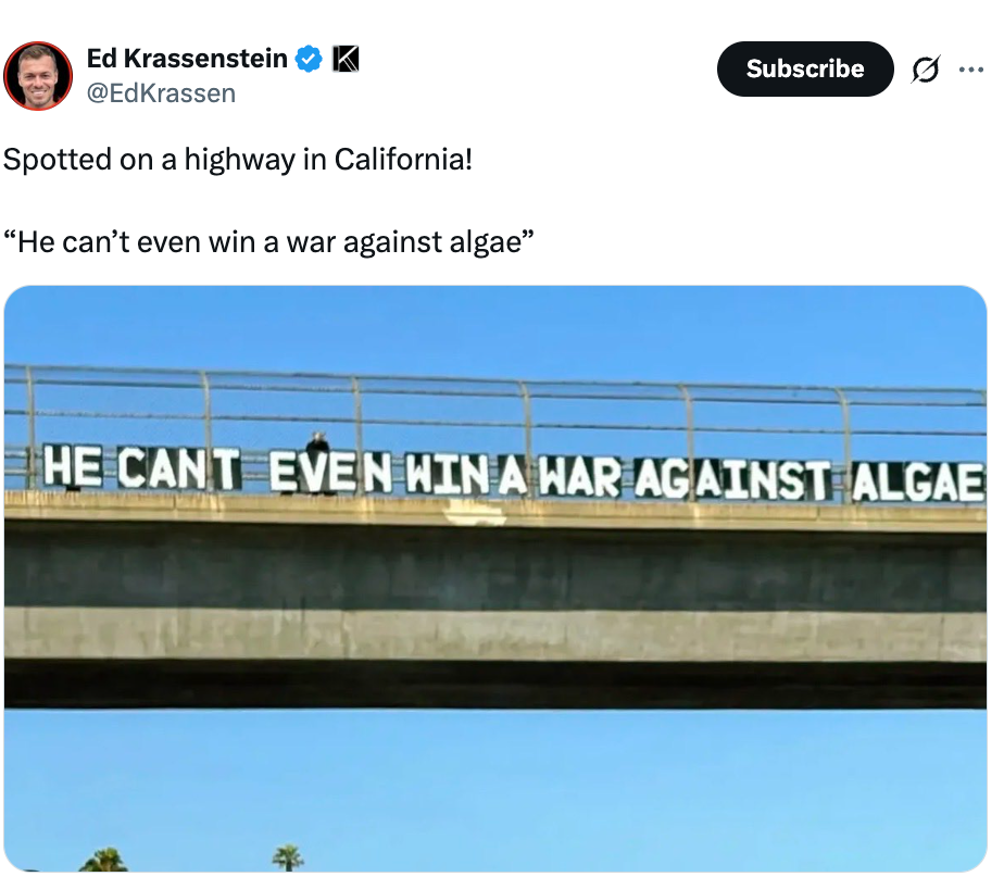 Sebuah jembatan di California dengan kalimat 