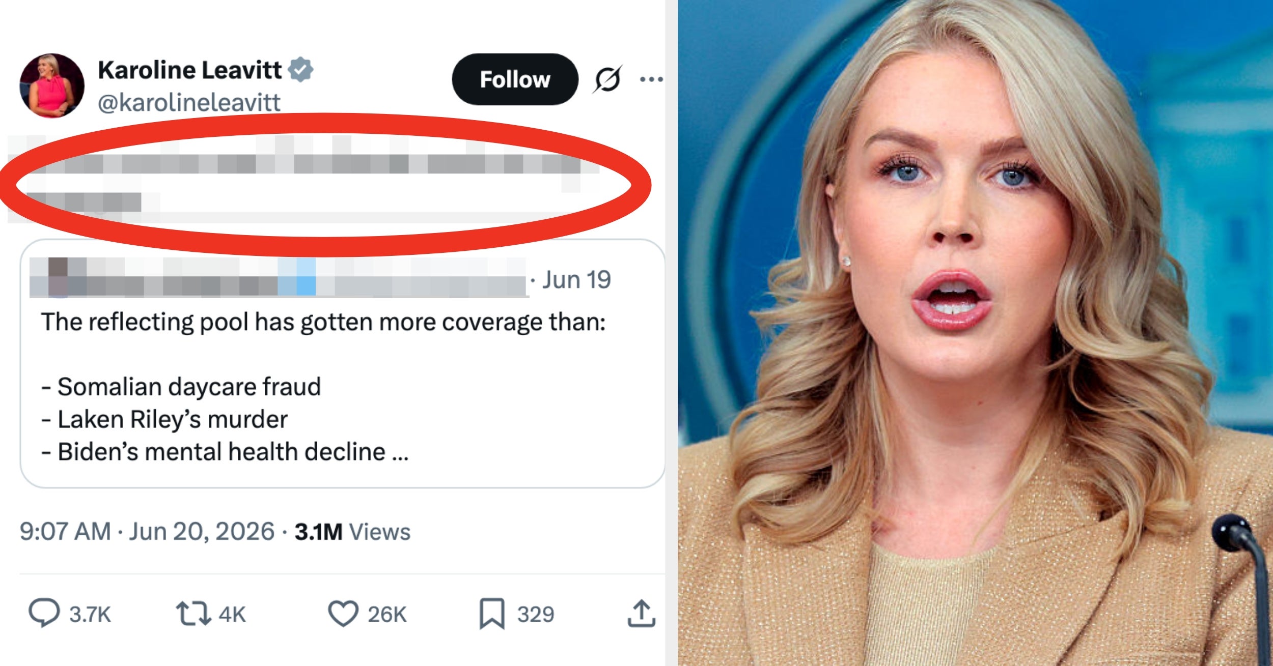 "You Married Someone’s Rich Grandpa": Karoline Leavitt Commented On The Reflecting Pool Situation, And The Internet Is Brutally Calling Her Out